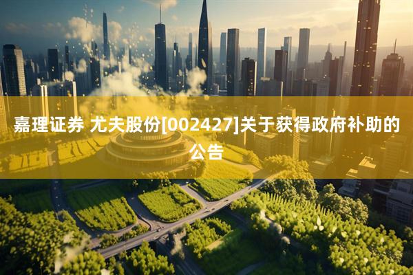 嘉理证券 尤夫股份[002427]关于获得政府补助的公告